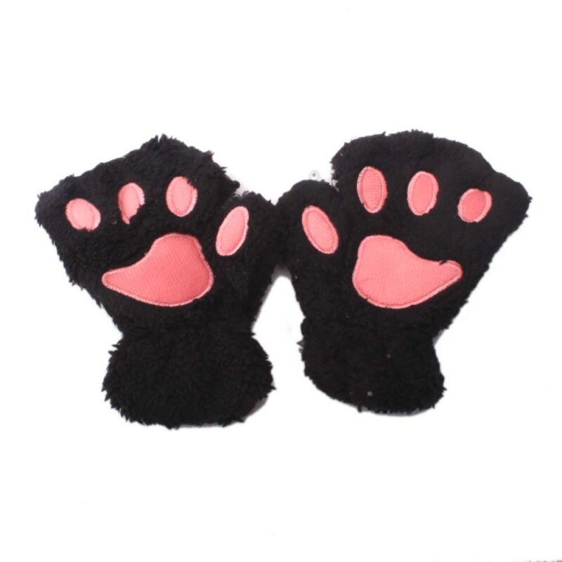 Neue Baby Katze Klaue Handschuhe Winter Stricken Flauschigen Jungen Mädchen Halbe Finger Handschuhe Samt Dicke Kinder kinder Halten Finger Warme 1-7 Y