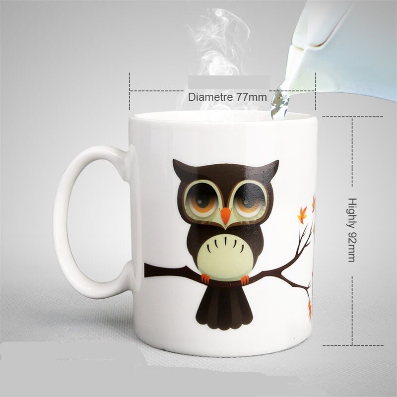Tasse en céramique, hibou magique changement de couleur, lait café thé, , tasse de boisson sensible à la chaleur chaude et froide, meilleur pour ami