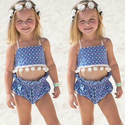 Summer Beachwear sets Girls Swimsuits Swimwear Swimming Tassels Tops Polka Dot bottoms Set Clothes Kid Top Shorts Outfit Suits