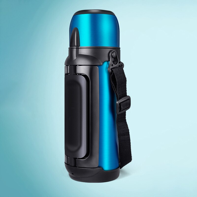Termo de acero inoxidable de gran capacidad 1.5L / 2L para viajes al aire libre, taza de agua con personalidad, taza de vacío de aislamiento portátil: 1.5L / Azul