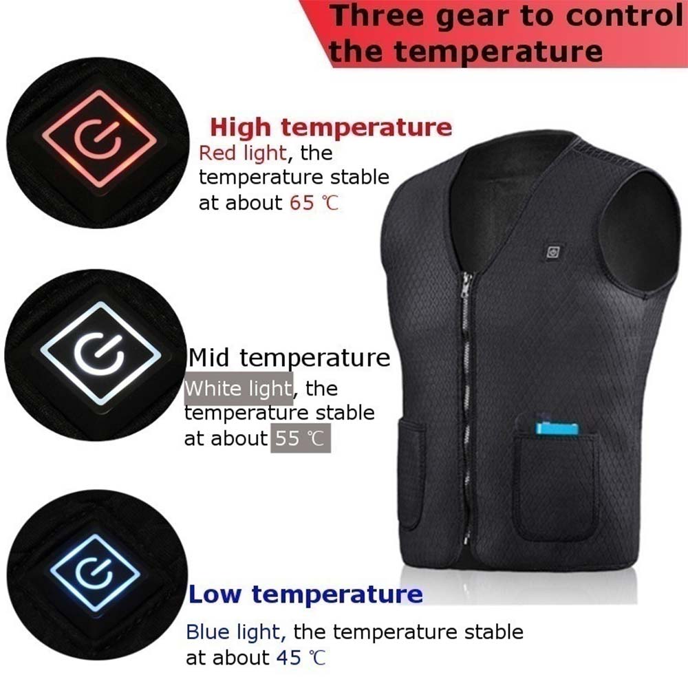 Elektrisk vest opvarmet kulfiber sort tøj fysioterapi vinter termisk usb krop varmere varm jakke opvarmet vest