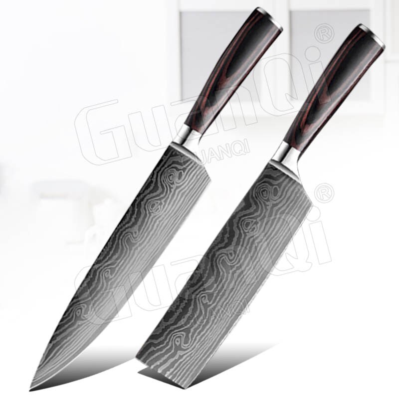 Kitchen Knives Sets Sharpest Damascus Kitchen Chef Knives Santoku Cleaver Paring Steak Slicing Utility Boning Knife: 2 PCS Set