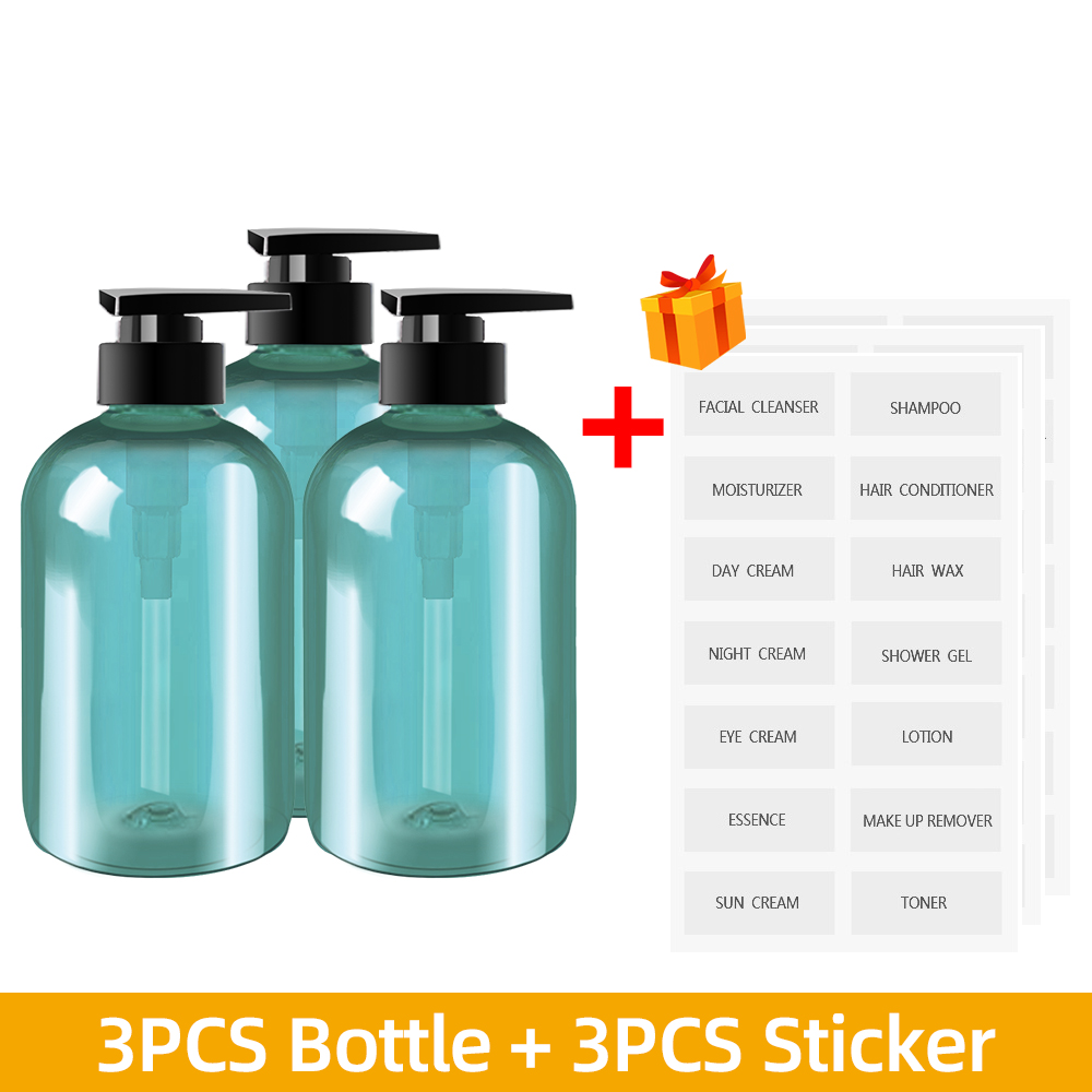 1/2/3PCS Liquid Soap Dispenser Bottle Press Type Lotion Empty Bottle 300ML/500ML Shampoo Body Wash Shower Bottle Bathroom: 3Pcs Blue / 300ML