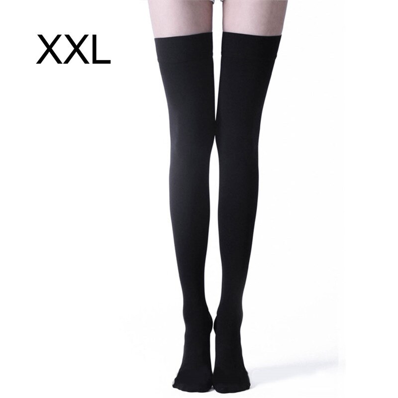 M-XXL Elastic Open Toe Knee High Stockings Calf Compression Stockings Varicose Veins Treat Shaping Graduated Pressure Stockings: Black 02 XXL