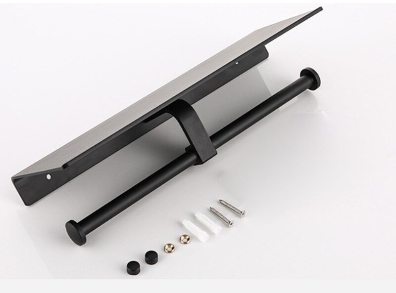 Matte Black Double Toilet Roll Paper Holder Bathroom Accessories WC Towel Holder Rack Shelf Aluminum Material: Black 1
