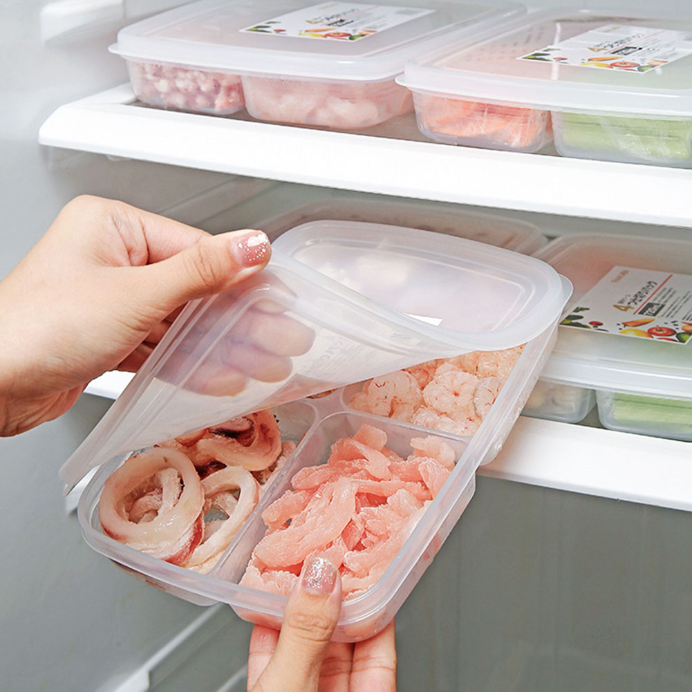 4-Gitter-Aufbewahrungsbehälter für Lebensmittel und Obst, tragbare Fleisch- und Gemüsebehälter, rechteckig, Frischhaltung für Home-Office-Küchenprodukte