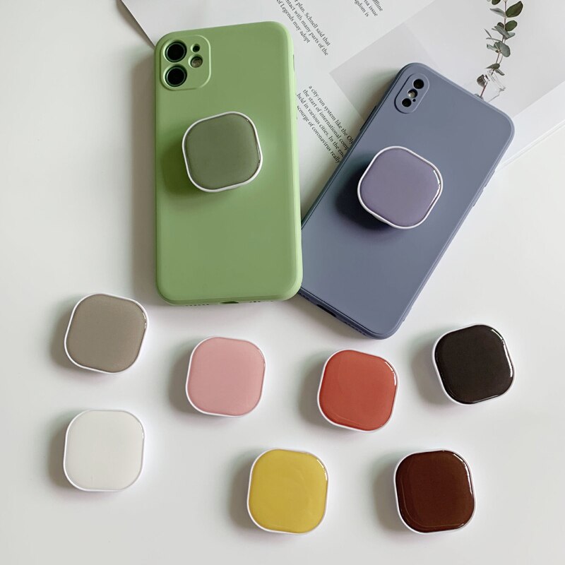 Support de téléphone portable de poignée d'airbag rétractable de colle de chute carrée pour des iphone samsung xiaomi support de support de couleur unie
