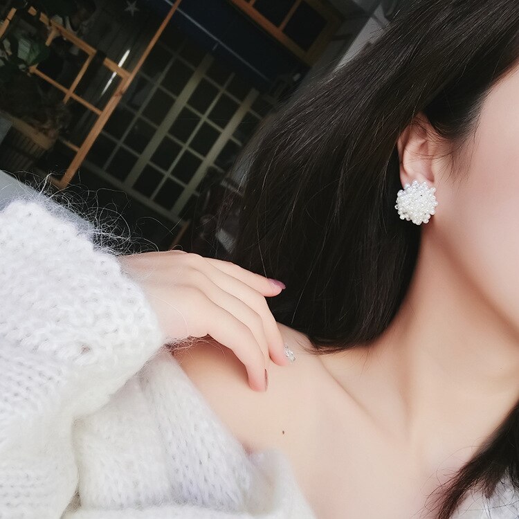 Joyería de de elegantes pendientes de perlas tejidas a mano pendientes de gota de perlas grandes blancas pendientes para y boda para mujer
