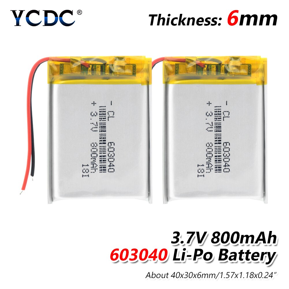 Batteria YCDC Li-Ion Polimero - 800mAh 3.7V Batteria Lipo Ricaricabile con Protezione PCB: 2 pezzi