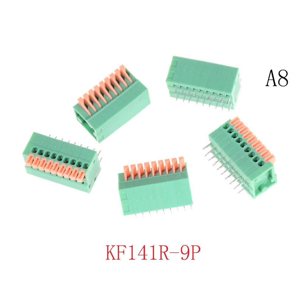 5 uds JETTING 2/3/4/5/6/7/8/9/10P KF141R KF141V 2,54mm conectores de paso PCB resorte bloque de Terminal verde de cobre flexible