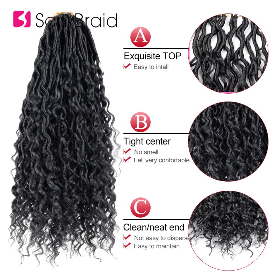 Sambraid 18 tommer faux curly locs hæklet hår syntetisk fletning hair extensions curly locs hæklede fletninger til kvinder sort