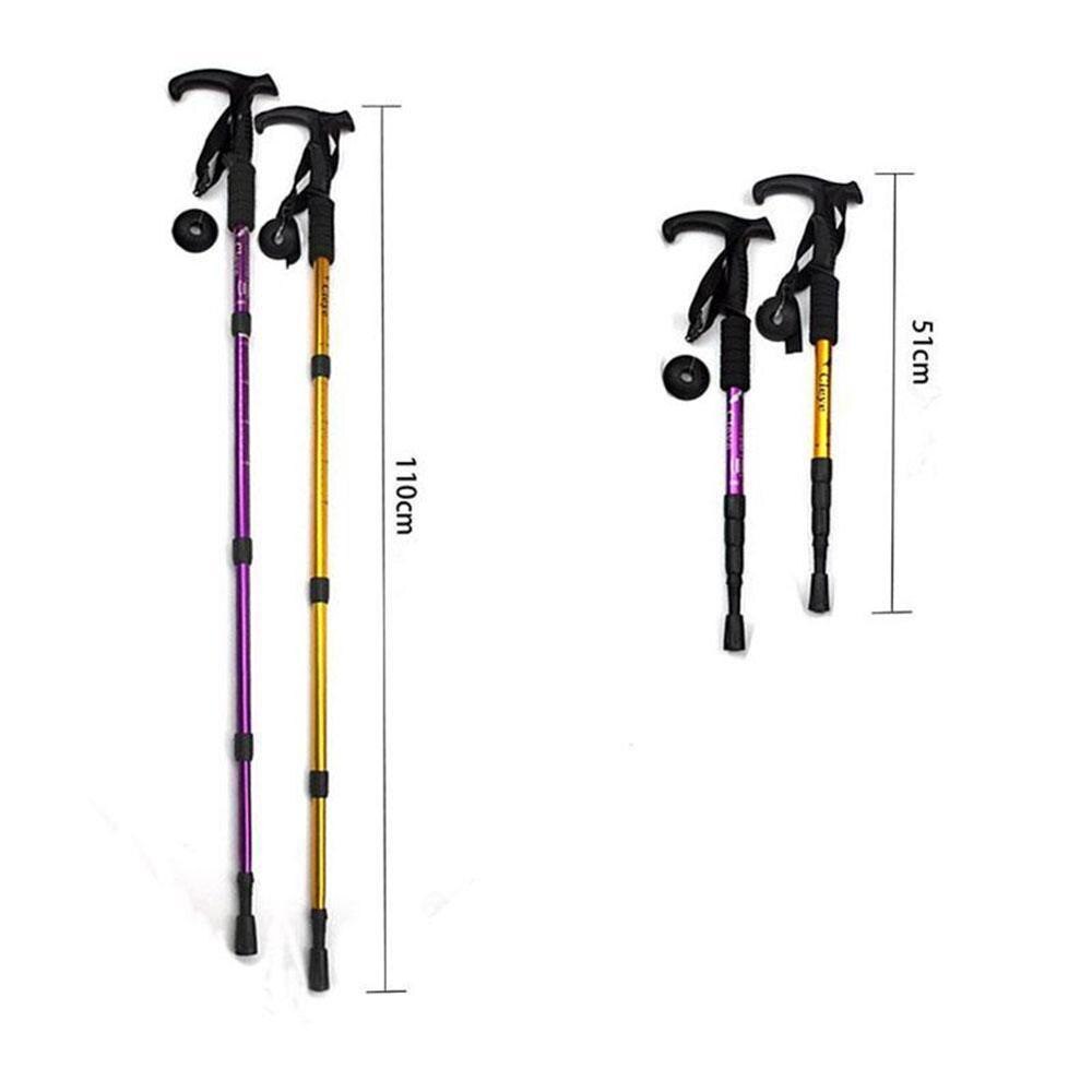 Telescopic Trekking Walking Hiking Stick Pole Adjustable Length Anti-Shock Outdoor Hiking Crutches Walking Cane Camp Baton