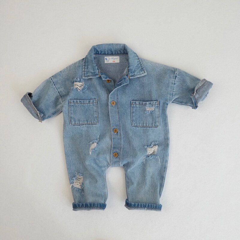 Mialncel Baby Rompertjes Peuter Meisjes Jumpsuits Baby Jongens Denim Romper Turn Down Kraag Outfit