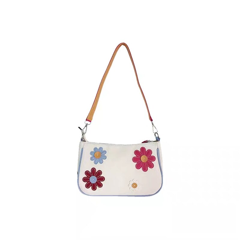 Summer Ladies Retro Flower Underarm Handbag Baguette Underarm Bag Ladycanvas Shoulder Bag Cute Contrast Color Purse Handbag