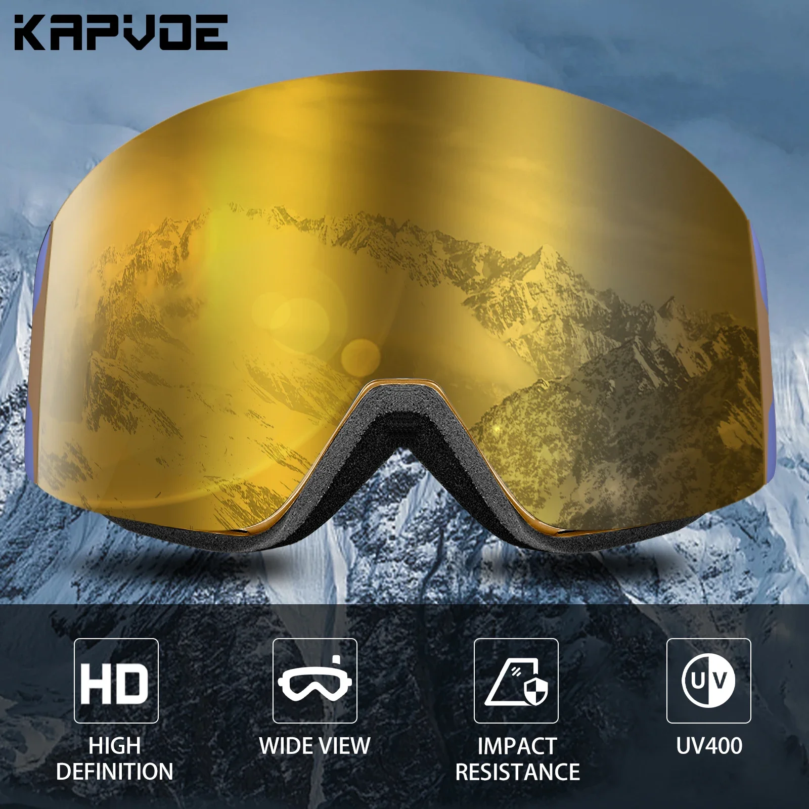 Kapvoe-Ski Goggles Snowboarding Goggle Snow Skiing Mask for Men Women Anti-Fog Lens Kit UV400 Protection Snowmobile Glasses