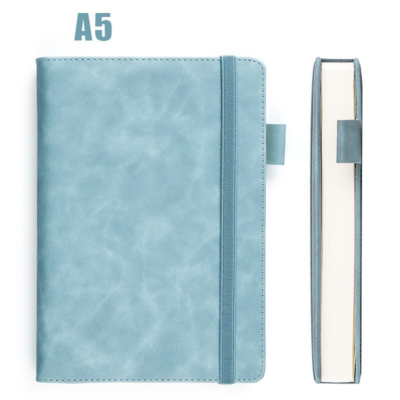 360 Pages Super Thick Wax Sense Leather A5 Notebook Business Office Daily Work Notebook NotebookS Free Portrayal Company Logo: Light blue