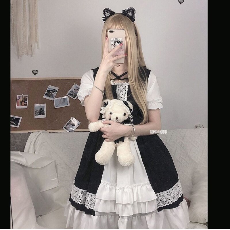 Vestido gótico japonés de Lolita para mujer, ropa europea, Punk, gótico, vestidos victorianos, Kawaii, Lolita, para chicas Harajuku Medieval: Color3