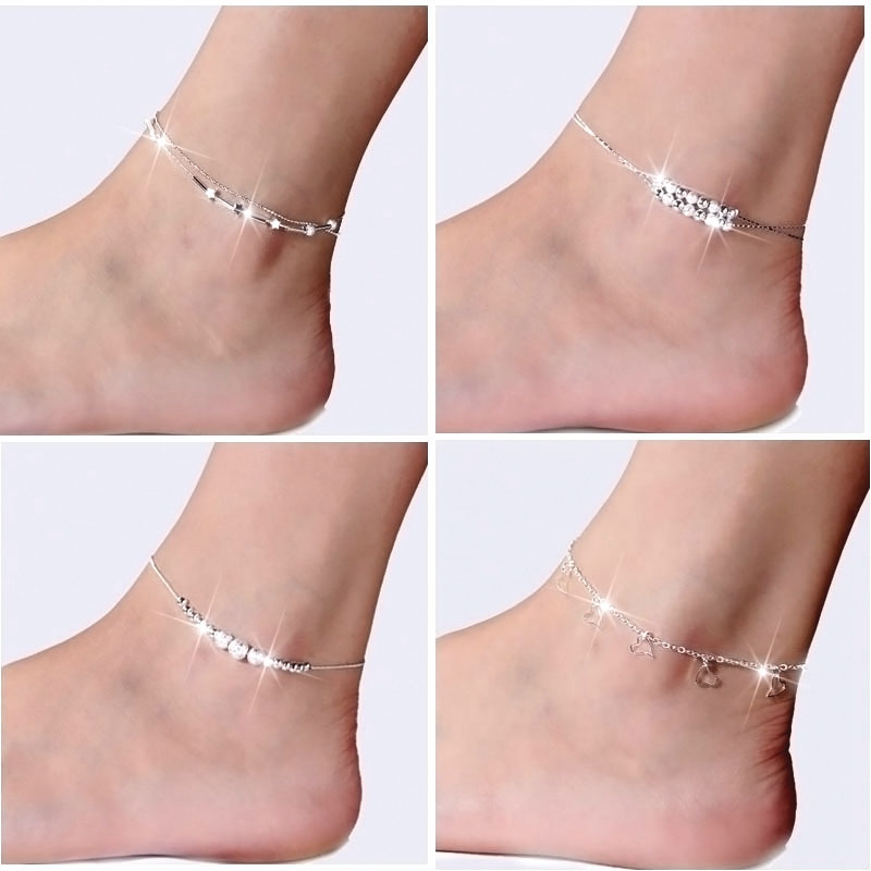 SHUANGR Boho Gold Silber Farbe Fußkettchen Armband auf Die Bein Multi-Schicht Herz Blatt Perlen Ankle für Frauen Kette strand Fuß Schmuck