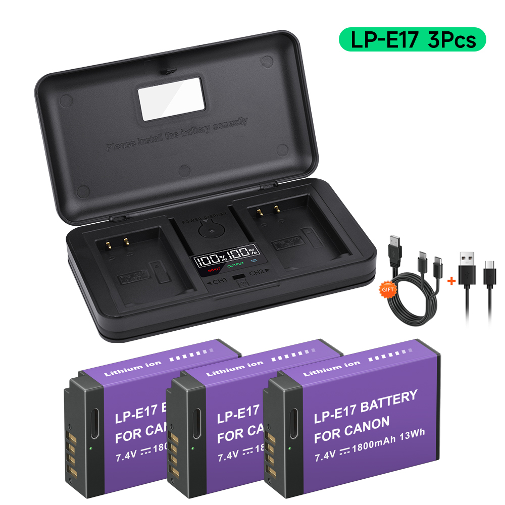 PALO-Batería de cámara LP-E17 LPE17 LP E17, cargador multifuncional para Canon EOS R8 RP 200D 250D M3 M5 750D 760D T6s 800D: Rosa