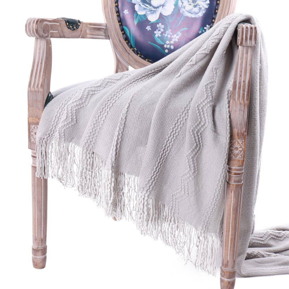 Battilo Intricate Woven Throw Blanket with Raised Patterns and Tasseled End 50"x60"