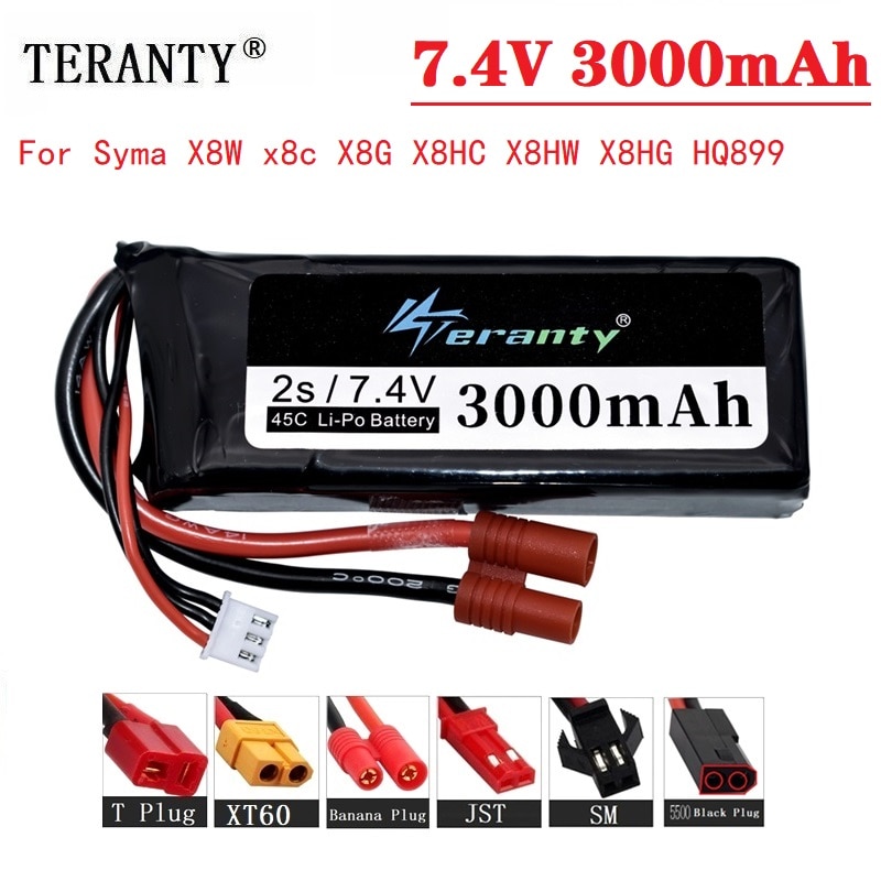 1Pcs X8W x8c X8G X8HC X8HW X8HG HQ899 Battery 7.4 V 3000mAh Lipo Battery For RC Quadcopter Spare Parts PK 7.4V 2700mah Battery