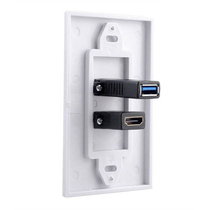 1x 2Port HDMI+USB 3.0 Female Wall Face Plate Panel Outlet Socket Extender White