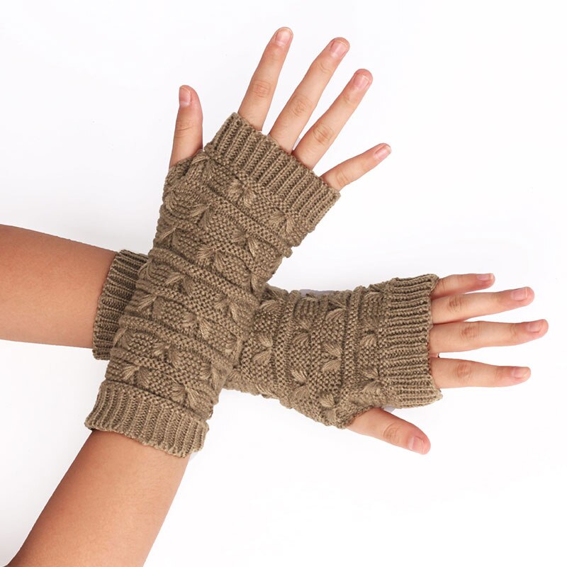Mitten Gloves Winter Warm Fingerless Knitted Gloves For Women Knitted Stretch Half Finger Arm Glove Crochet Knitting Faux