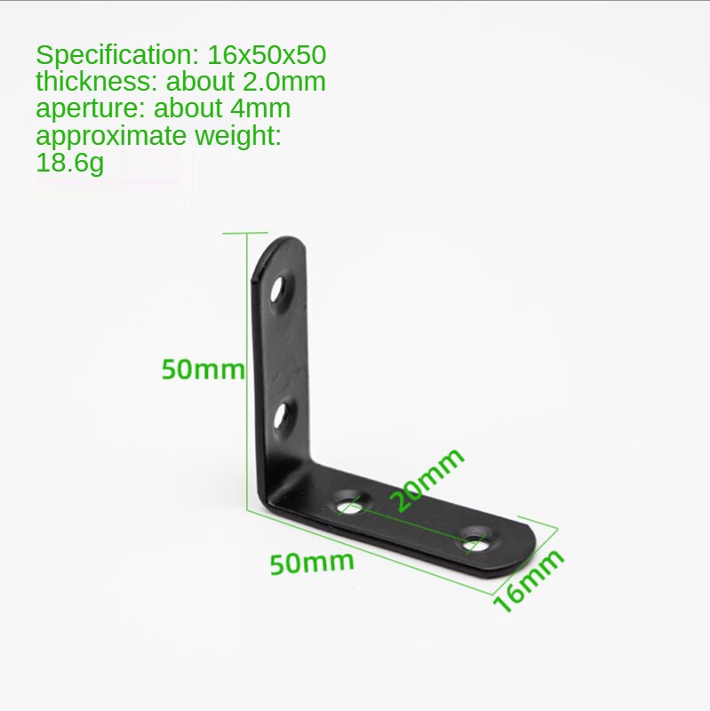 Zwart Ijzer Hoek Code Verdikte Laminaat Beugel L-Vormige Beugel Connector Meubilair Tafel En Stoel Hoek Ijzer Hoek Beugel: 2.0mm 16x50x50