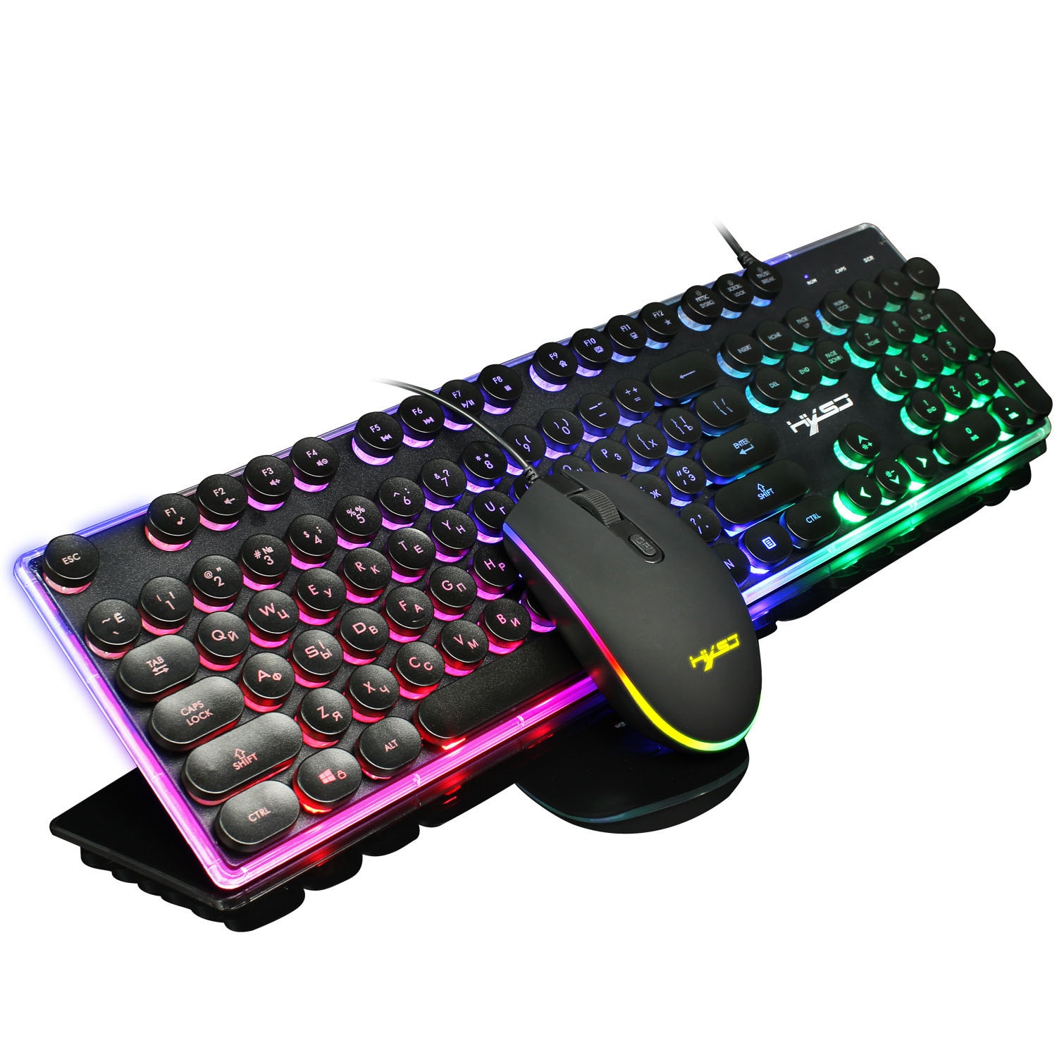 Vococal Wired Russian Mechanical Gaming Keyboard Mouse Set with LED Backlight for Home Office Study Room Computer Player