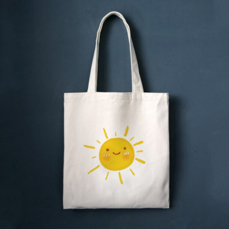 Mignon soleil impression à la sacs noirs sacs blancs fermeture à glissière Shopping fourre-tout toile sacs à provisions Eco sac à bandoulière réutilisable