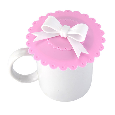 Fashionable Cup Lids Food-grade Silicone Cup Cover Heat-resistant Safe Healthy Silicone Lid with Bowknot 8 Colors: Pink