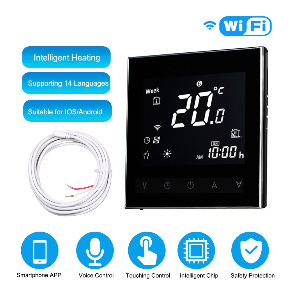 Thermostats Digital Water/Gas Boiler Heating Thermostat WiFi Voice Control Touch screen Home Room Temperature Controller GB: GB black with wifi