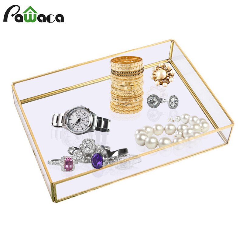 3 maten metalen glazen opbergdoos gouden sieraden display doorzichtige lade cosmetica display dozen decoratieve opberglade thuis organizer