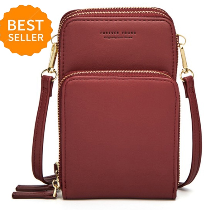 Small Crossbody Cell Phone Purse for Women Mini Messenger Shoulder Bag Wallet with Credit Card Slots: Burgundy