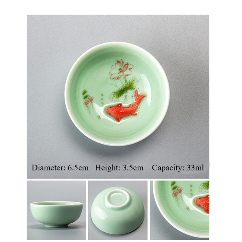Chinees Porselein Tea Kopjes Sets Reizen Keramische Groene Thee Cup Smaak Kung Fu Thee Kom Ceremonie Celadon Vis Theekopje Theewaar: B05 6.5x3.5cm 33ml