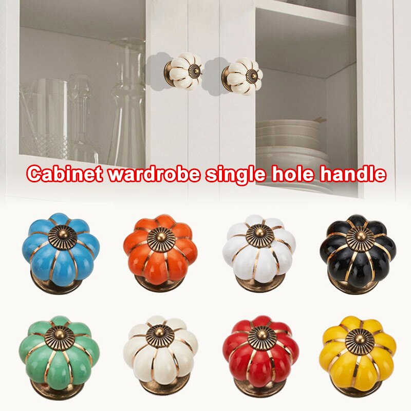 2 Stks/set Vintage Pompoen Keramische Deurknoppen Kast Lade Kast Keuken Pull Lbe