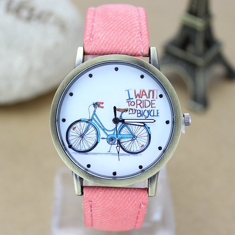 New Fashion Men orologio da bicicletta donna Jean tessuto cinturino in pelle abito orologi Relogio Feminino orologio al quarzo Casual da donna ora calda