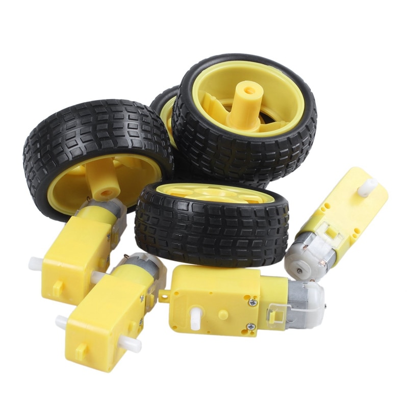 4 Pcs For Arduino Smart Car Robot Plastic Tire Wheel with DC 3-6V Gear Motor: Default Title