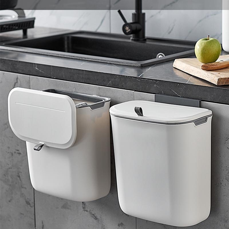 Wall Mounted Hanging Trash Can Kitchen Trash Bin Dustbin Garbage Kitchen Cabinet Door With Lid Rubbish Bin Garbage Can Waste Bin