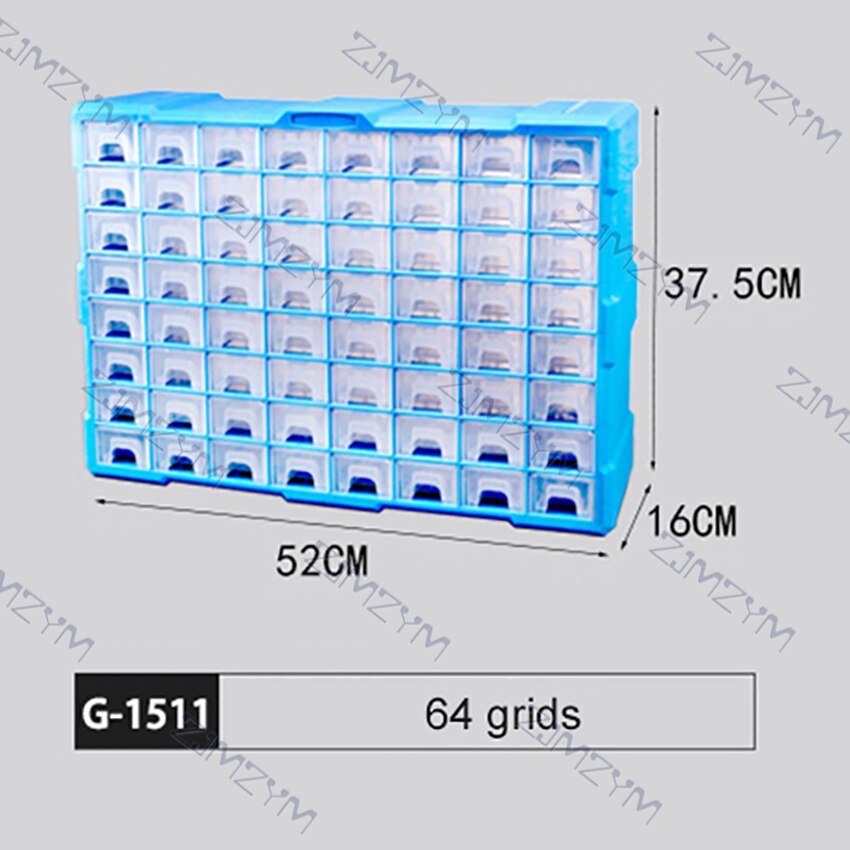 Parts Storage Box Component Screw Tool Box Wall Mount Multi-Grid Drawer Plastic Hardware Storage Cabinet Craft Organizer Case: 1511 blue