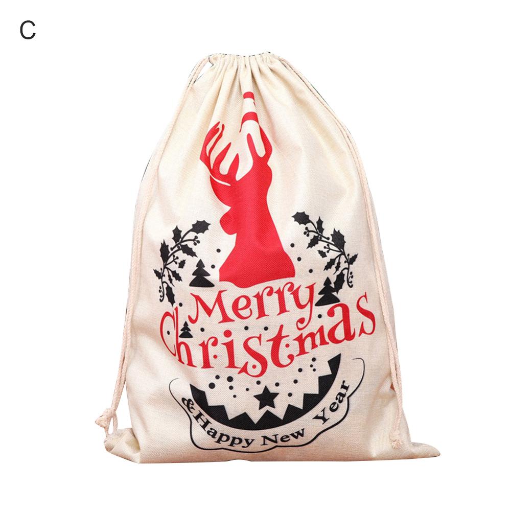 Weihnachten Wiederverwendbare Einkaufstasche unisex Faltbare Baumwolle Stoff Lebensmittel Taschen Kordelzug Lagerung Tasche Reise Paket Tasche für Gi: C