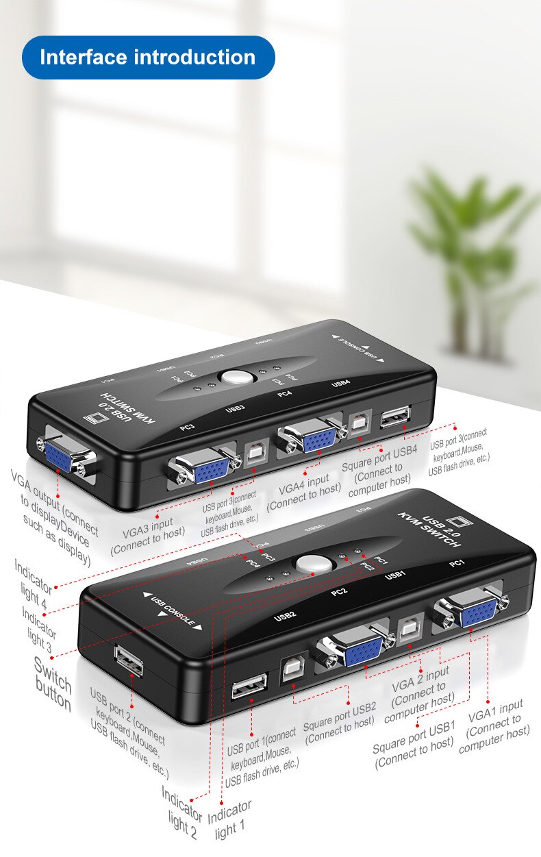 KVM switch 4 in 1 out Manuale VGA dispositivo USB con la tastiera e il mouse quattro in e uno fuori Digitale rete di computer
