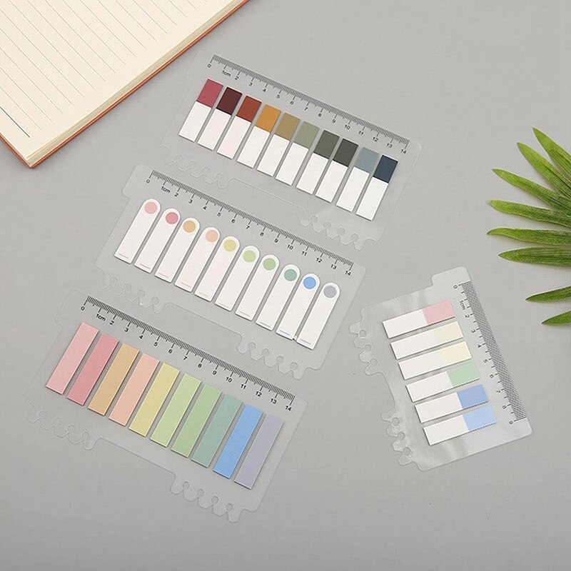 6 Pack 1200 Stuks Sticky Tabs Met Liniaal, Beschrijfbare Verplaatsbaar Bijbel Index Tabs, Pagina Boek Markers, bestanden Classificeren