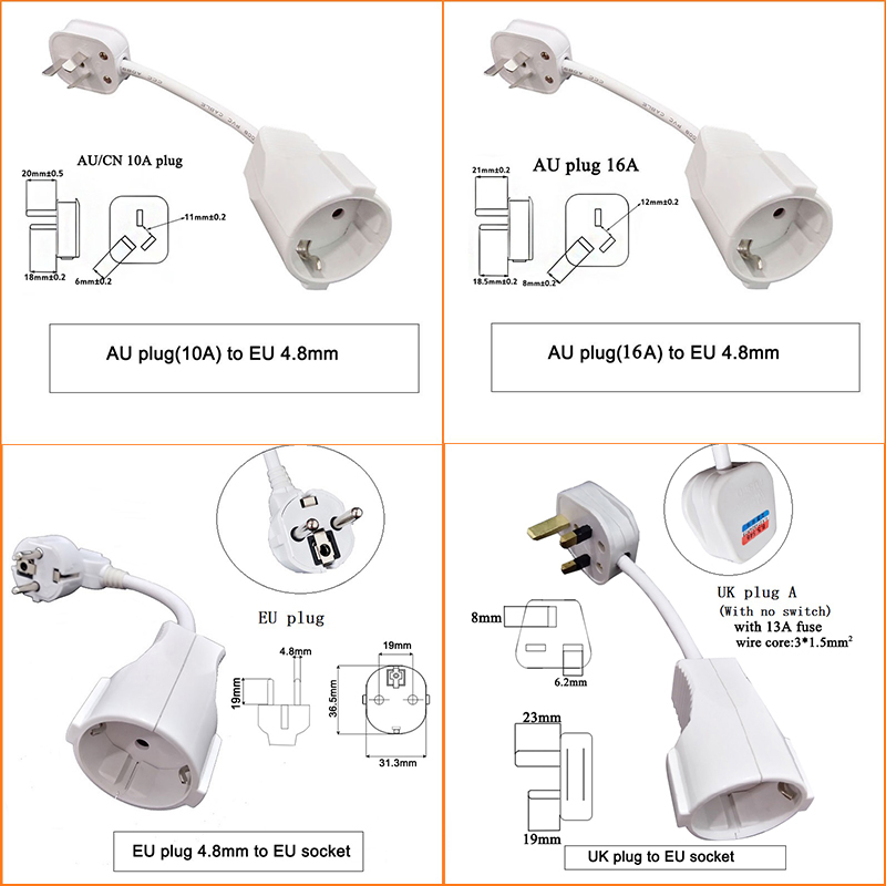 Power Extension Cable EU UK AU US Israel Male Plug TO EU Female Adapter Power Cord Electrical Plug Charging Conversion