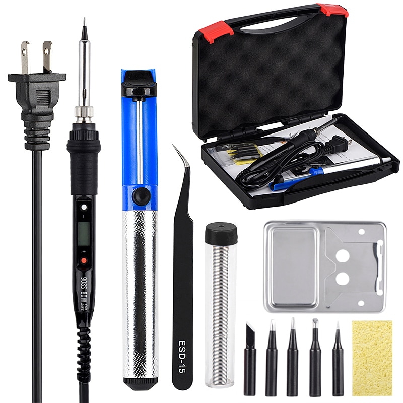 JCD soldering iron kit LCD Adjustable Temperature 110V 220V 80W soldering Rework tools solder iron tips wires Pump Heater stand