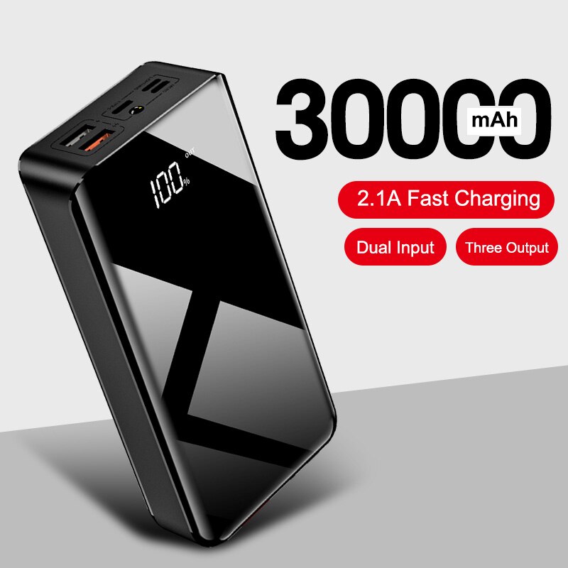 Portable 30000mAh Power Bank Battery Charger for iPhone 11 Samsung S20 Fast Charging Cell Phone External Battery Power Station