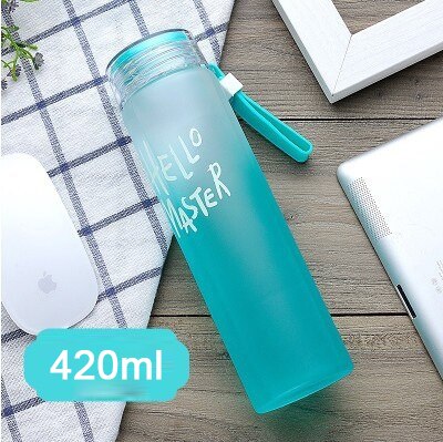 500ml gradient farverige glas frostede farverige kop vandflasker drikke med reb gennemsigtige sportsvandflasker flaske bpa gratis: Blå