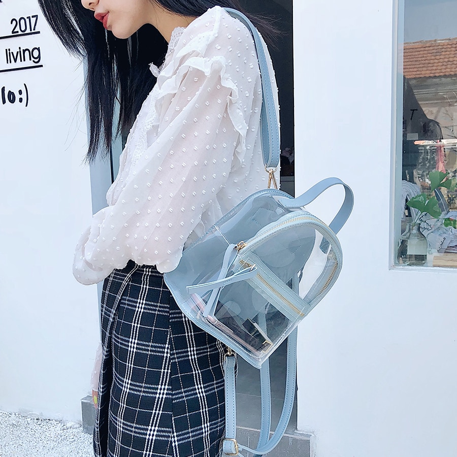 Transparent Backpack Women Female Backpack School Bag for Teenage Girl Casual Waterproof PVC Travel Bag Mochila