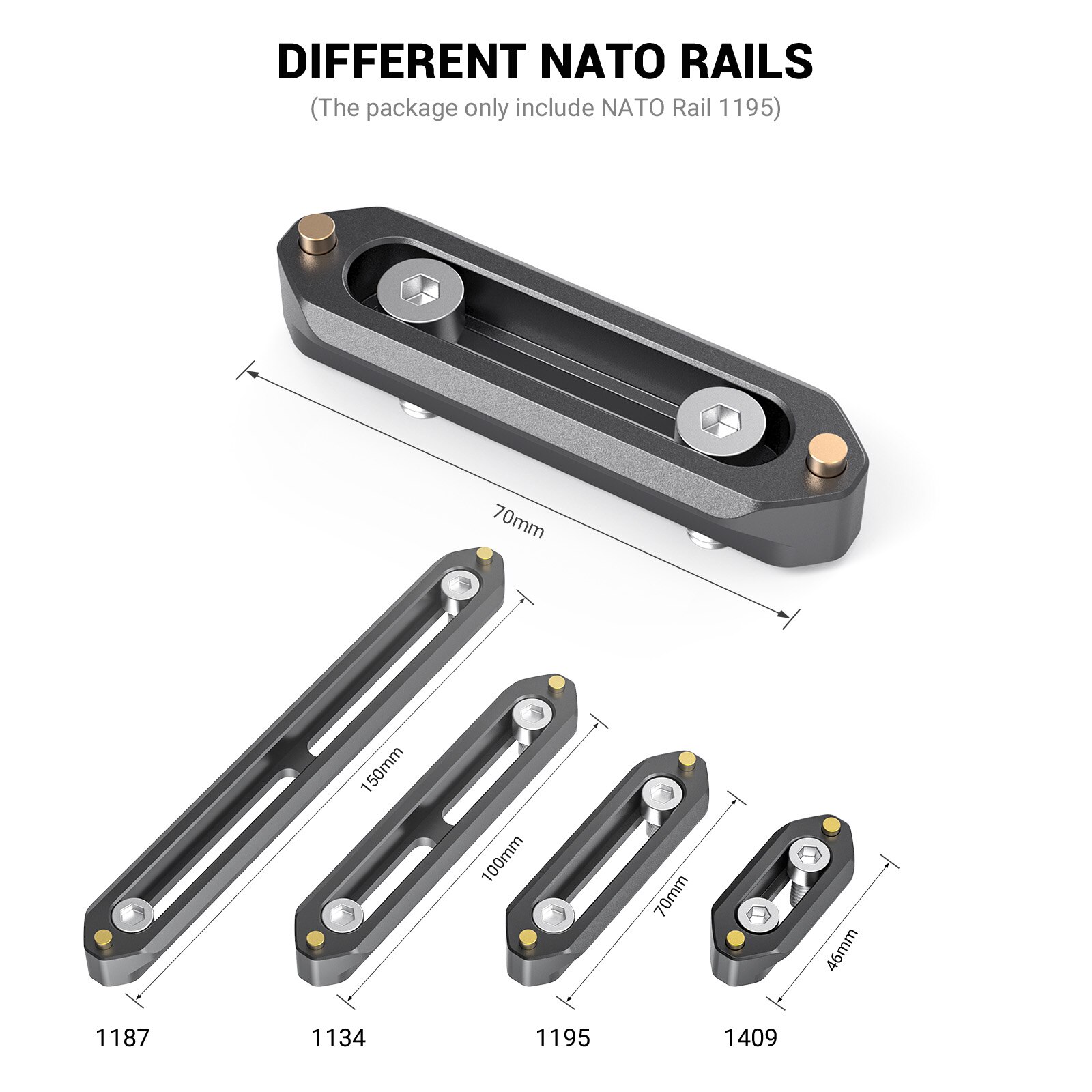 Sécurité à dégagement rapide SmallRig Rail otan de 70mm de Long avec broches à ressort pour caméra épique/écarlate/Blackmagic rouge-1195