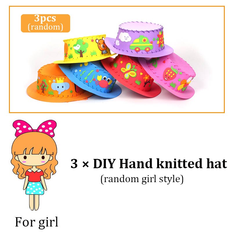 3 pièces EVA mousse papier tissage chapeau fleurs étoiles modèles maternelle Art enfants bricolage artisanat jouets décorations de fête ZXH: girl 3hat random